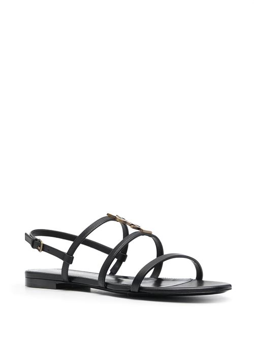 Black leather Cassandra monogram flat sandals SAINT LAURENT | 652758BDATT1000